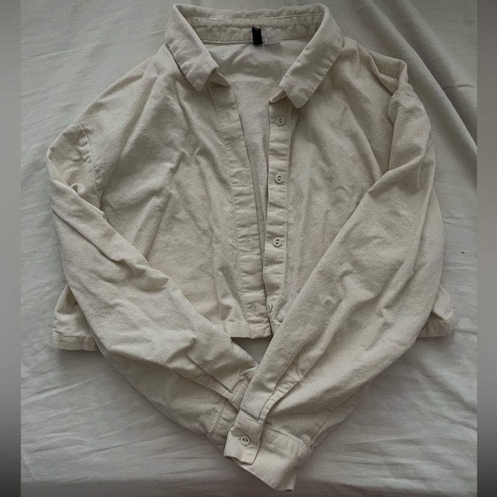 H&M Divided Cropped Off-White Textured Shirt/Jacket